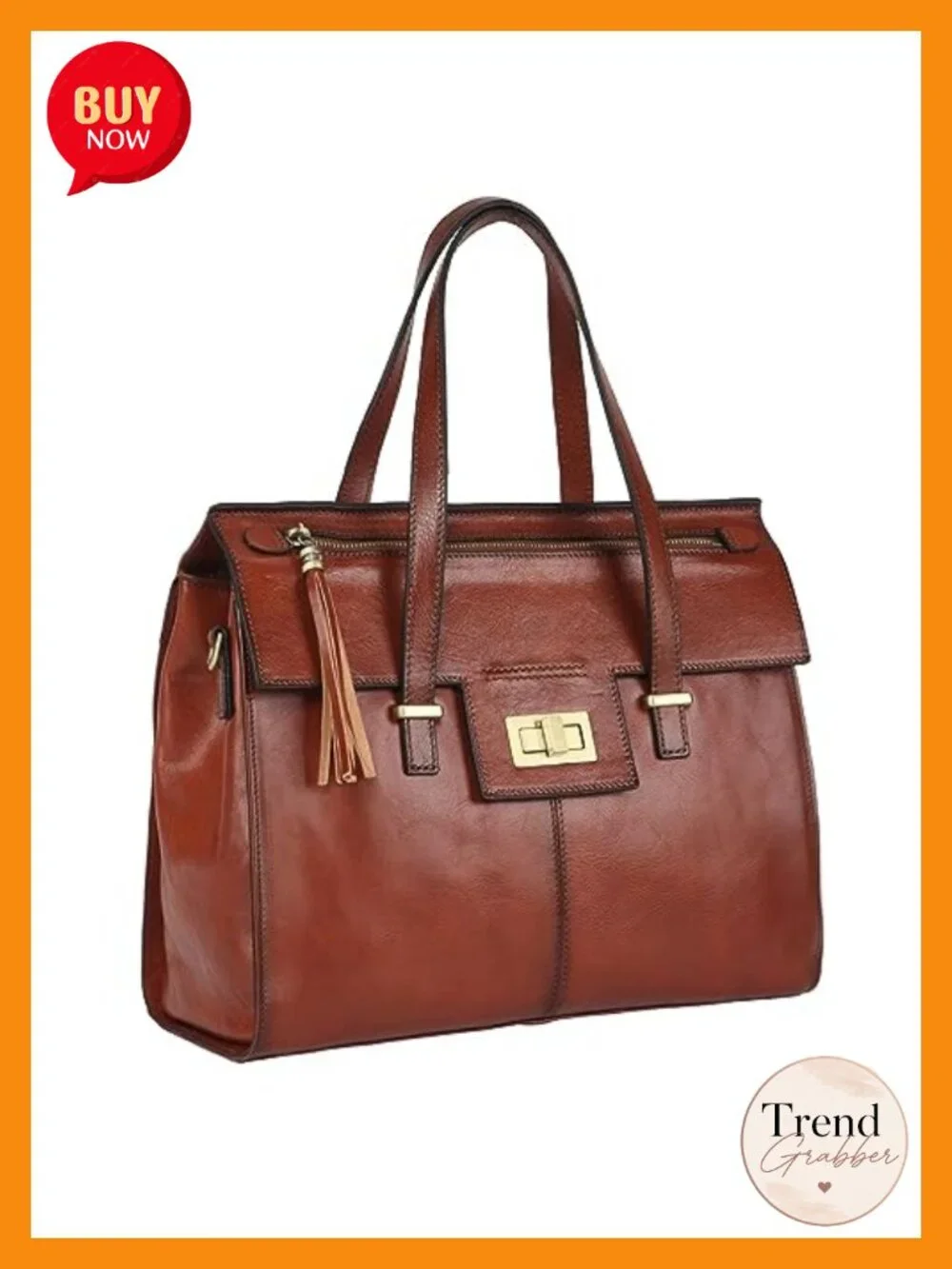Italian Full Grain Leather Satchel Purse with Fringe, Fits iPad, Detachable